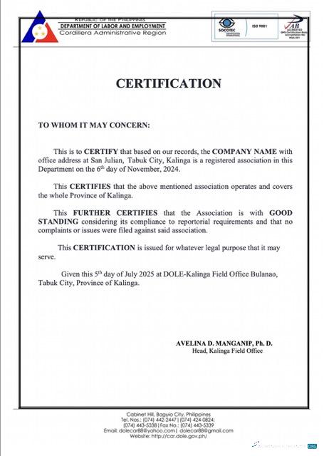 Download Philippines certificate of good standing Word and PDF template Photoshop template